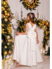 Ivory Lace Satin Beaded Flower Girl Dress Wedding Party Dress